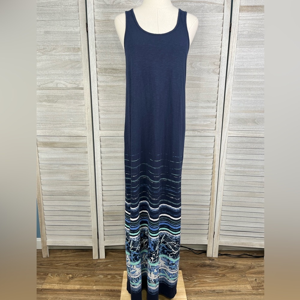 EDDIE BAUER (Outdoor) 100% Cotton Sleeveless Maxi Dress Blue/Multi Print-Medium
